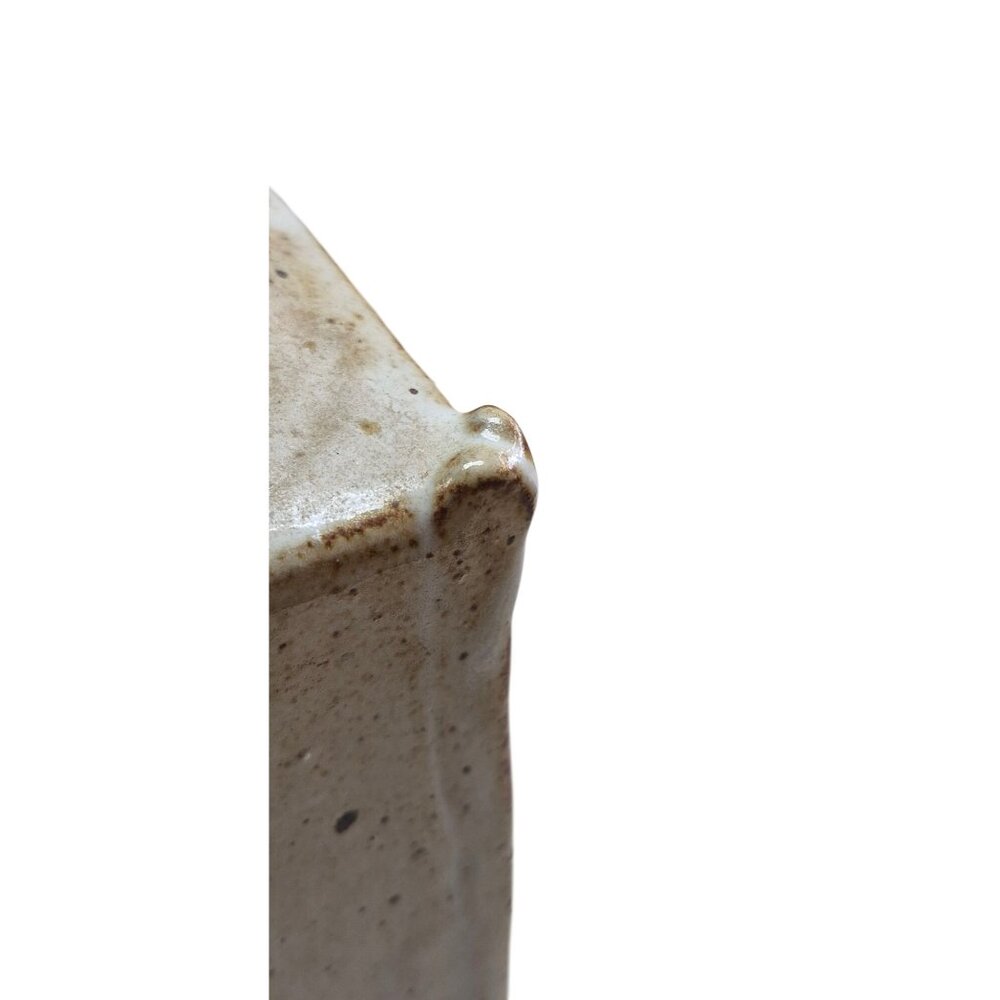 Heavy Stoneware Clay Urn Vase Rustic Floral Rectangular Brown & Beige Glaze - Picture 8 of 13